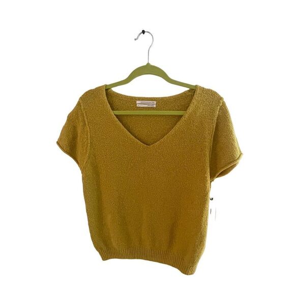 NWT by Anthropologie Womens Mustard Yellow Cropped Sweater Size Small - Picture 1 of 13